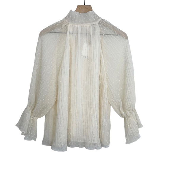 NWT Zara Swiss Dot Sheer Balloon Sleeve Mockneck Peasant Blouse With Bow - Picture 4 of 13